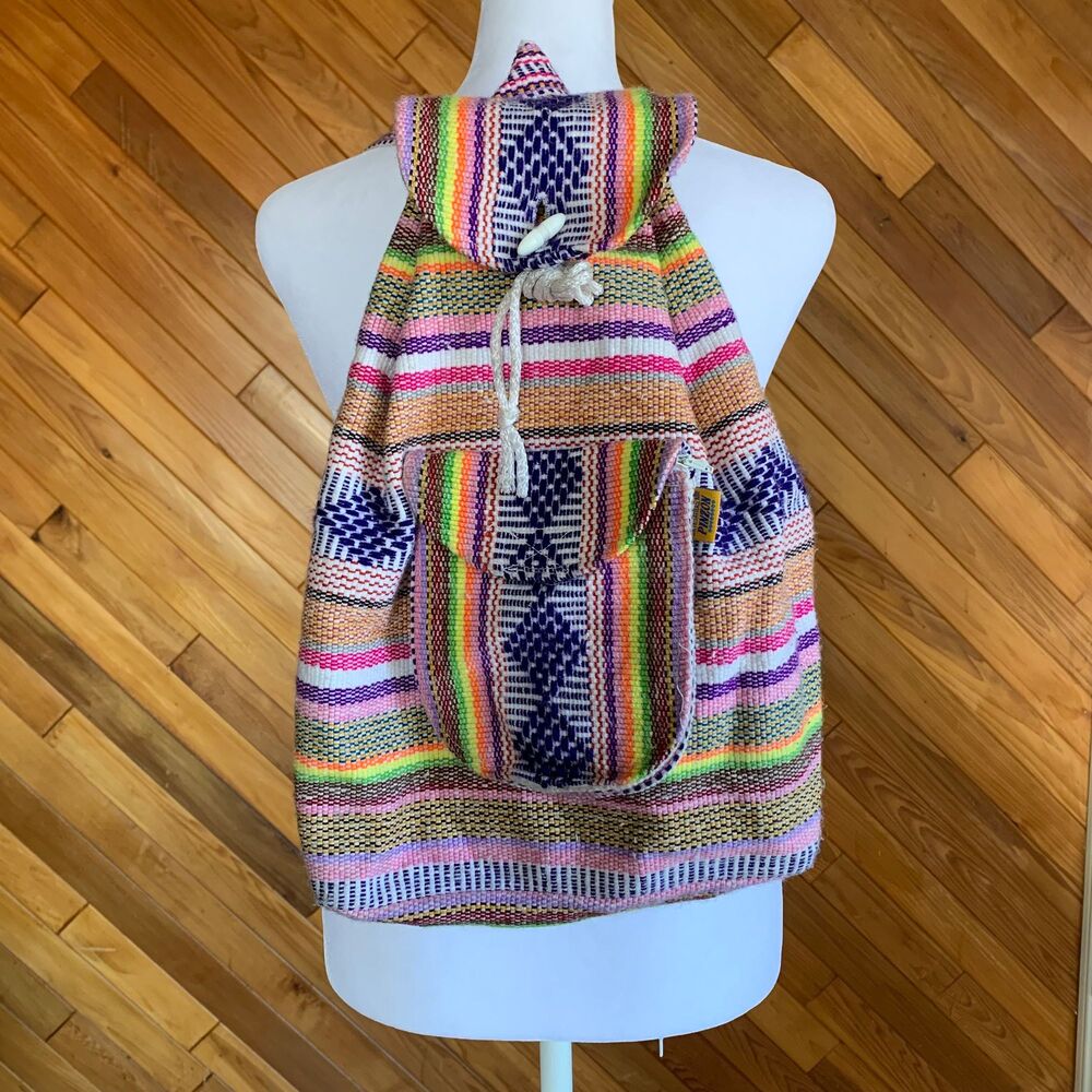Pastel, Neon, and White Woven Baja Boho Backpack